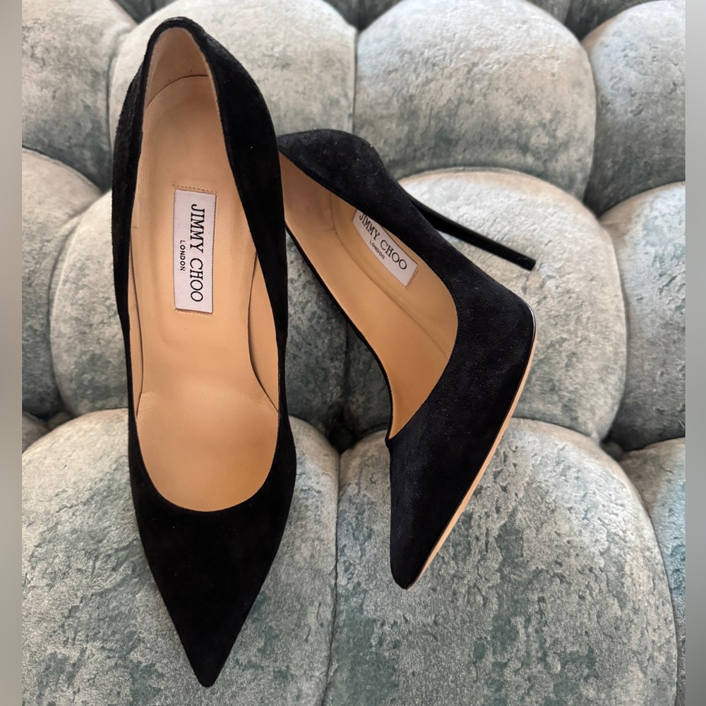Jimmy Choo Black Suede Pointed Stiletto Pumps